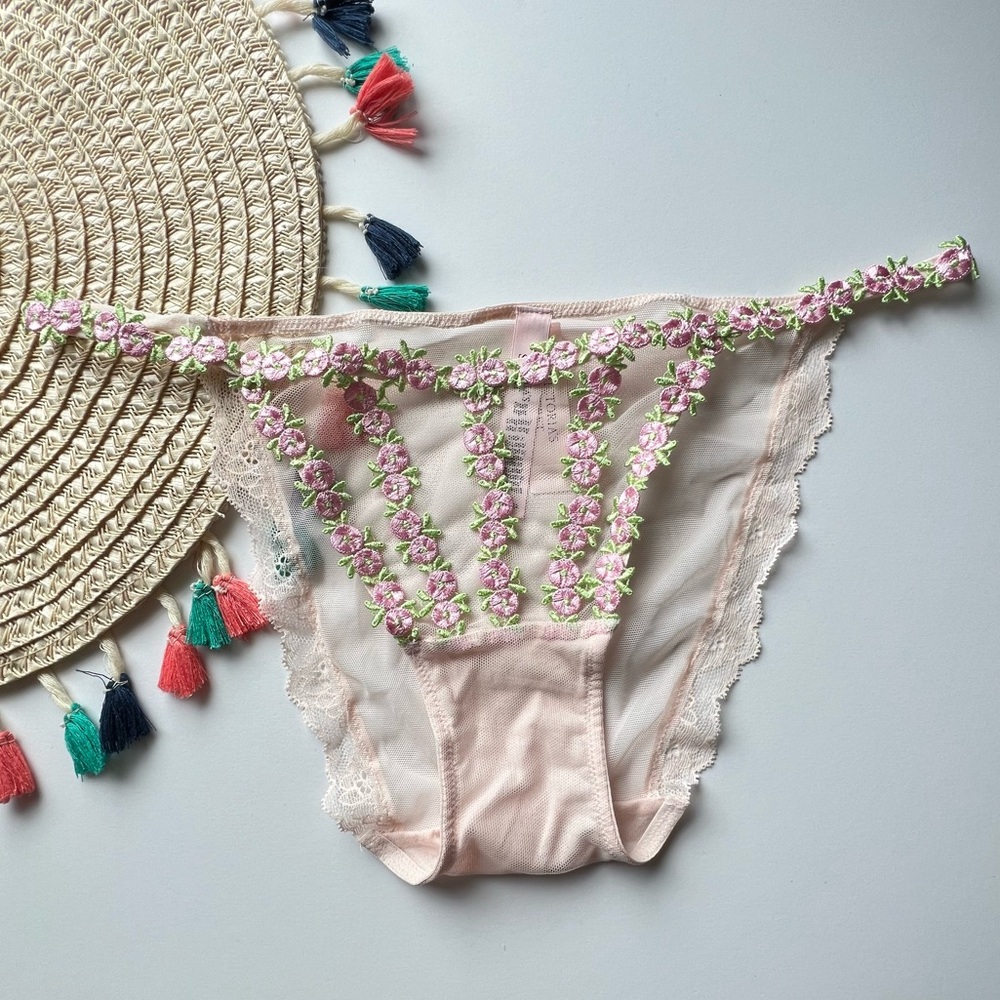 Victoria's Secret Dream Angels Rosebud Embroidery String Bikini Panty XL NEW